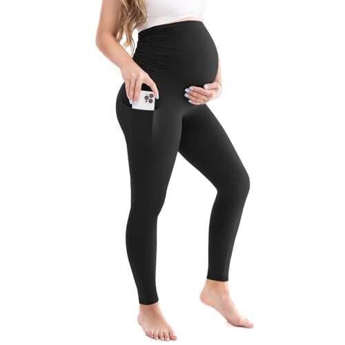 Leafigure Womens Maternity Leggings with Pockets, Pregnancy...
