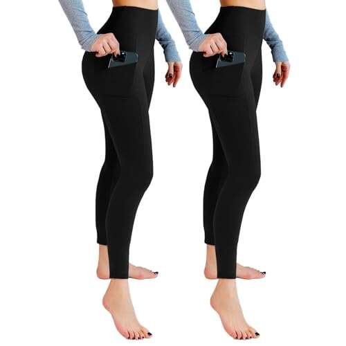 Leafigure 2 Pack Leggings with Pockets for Women, High...