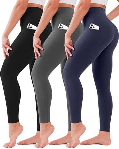 SUNCLOVE 3 Pack Leggings with Pockets for Women High Waisted