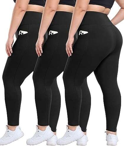 Syrinx 3 Pack Plus Size Leggings with Pockets for Women