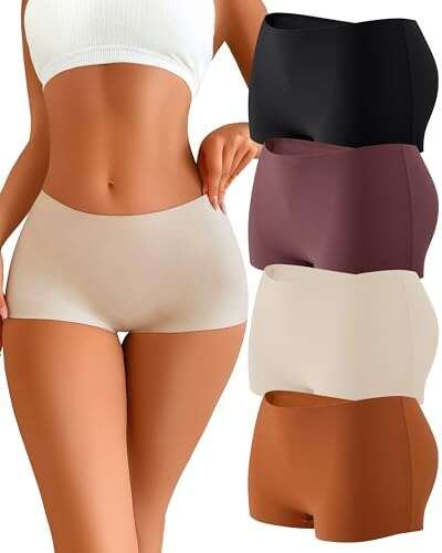 CUTE BYTE Womens Seamless Boy Shorts Underwear 4 Pack