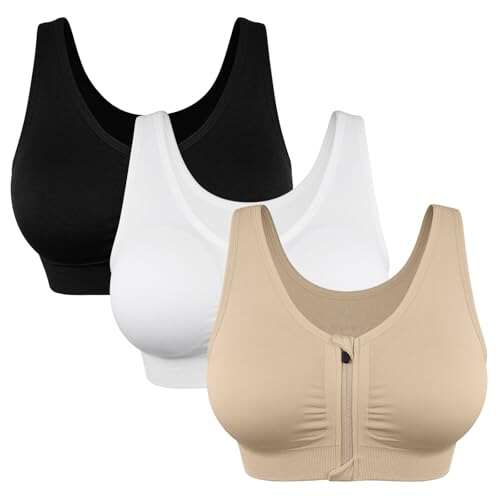 WANAYOU Sports Bra, Zip Front Closure, Wireless, and Padded.