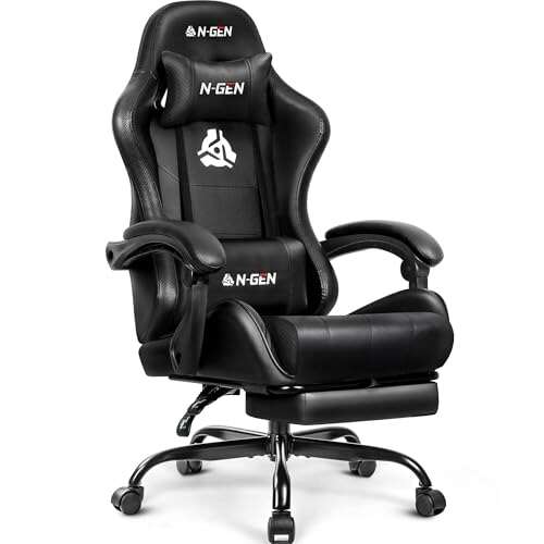 N-GEN GAMING Video Gaming Chair with Footrest and Lumbar...