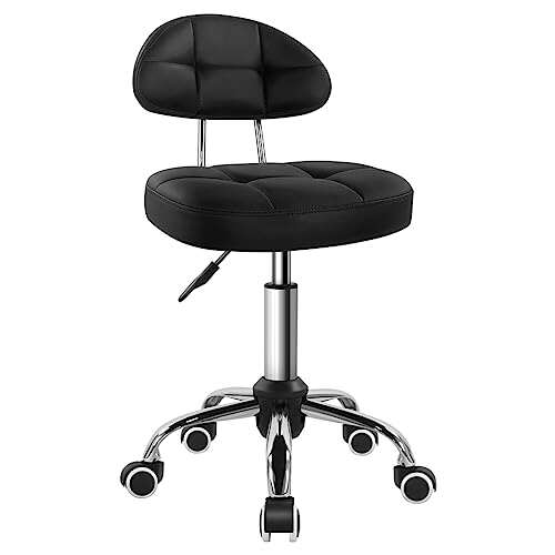 BFTOU Black Square Minimalist Swivel Stool with Wheels and...