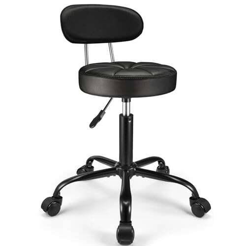 FNZIR PU Leather Rolling Stool with Back Support and Wheels