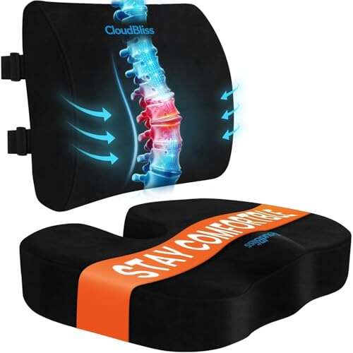 CloudBliss Lumbar Support Pillow & Seat Cushion Set for...