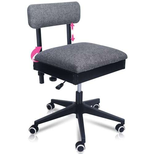 Pink Power Sewing Chair with Wheels and Adjustable Back...