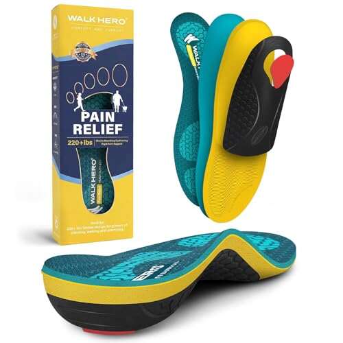WalkHero Heavy Duty Pain Relief Insoles, 220+lbs High Arch...