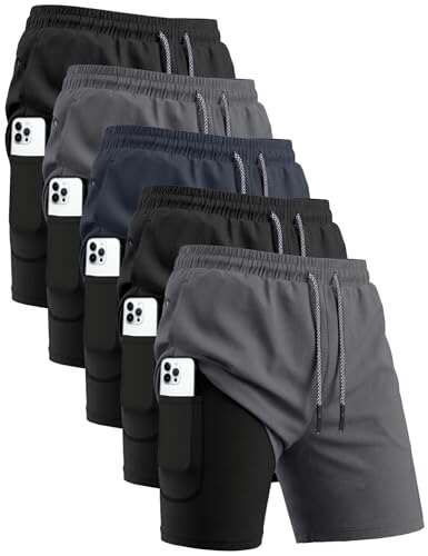 HOPLYNN 5 Pack Mens 2 in 1 Running Shorts Liner