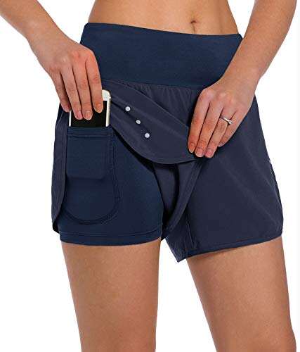 Ksmien Women's 2 in 1 Running Shorts with Pockets