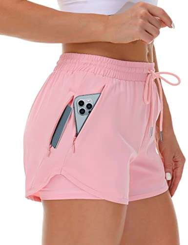 Mancreda Women's Running Shorts with Liner 3 Zipper Pockets