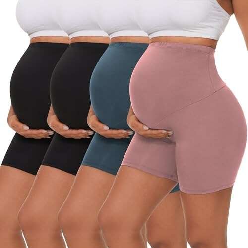 Dalavch 4 Pack Women's Maternity Yoga Shorts Over The Belly