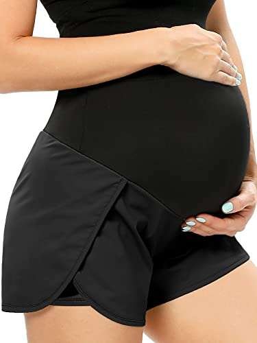 POSHGLAM Women‘s Maternity Shorts Over Belly Workout Casual...