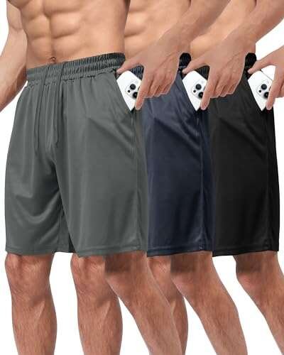 BOOJO 3 Pack Gym Basketball Mens Shorts Quick Dry Pockets