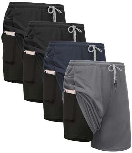 Kinglaman 4 Pack Mens 2 in 1 Running Workout Shorts