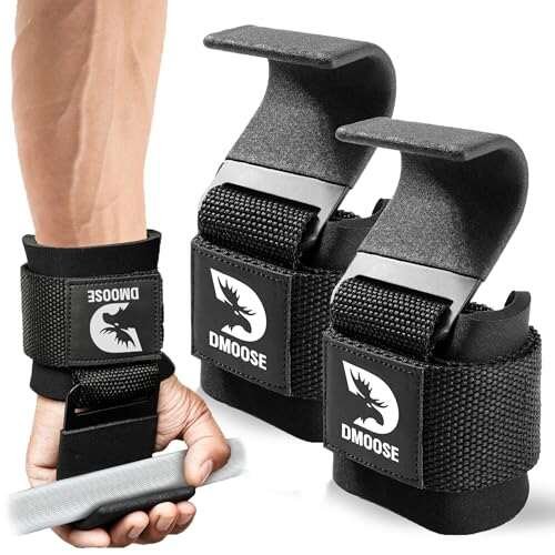 DMoose Fitness Weight Lifting Hooks (Pair) for Heavy Duty...