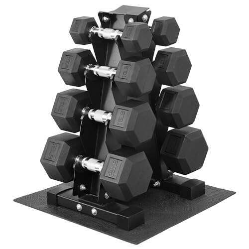 Fitvids 100LB Rubber Coated Hex Dumbbell Weight Set with...