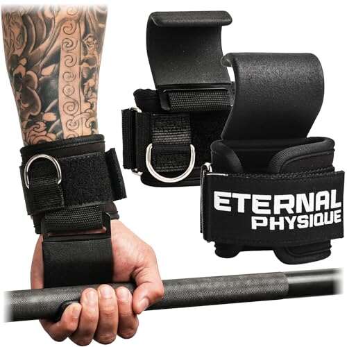 Weight Lifting Hooks (Pair) with D-Ring & Strong Grip