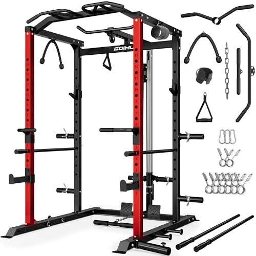 Goimu C1-V4 Power Cage, 2000LBS Squat Rack with Lat Pulldown