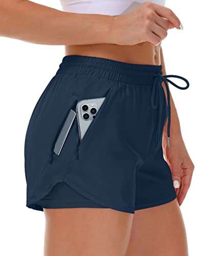 Mancreda Women's Running Shorts with Liner 3 Zipper Pockets