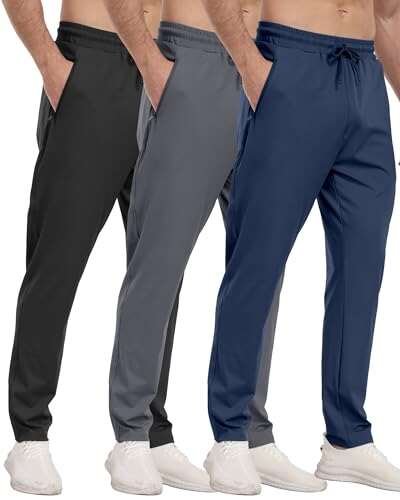 3 Pack Mens Athletic Sweatpants with Zipper Pockets Joggers