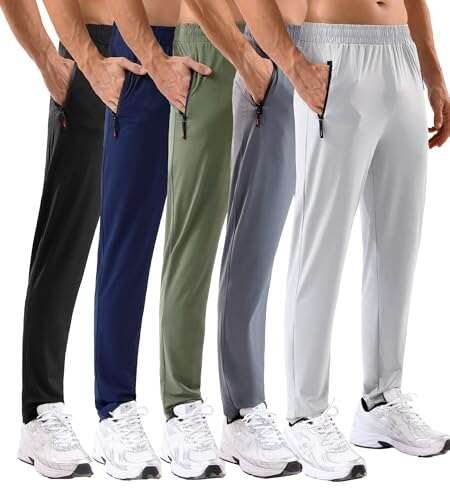 MSGD 5 Pack Men's Sweatpants with Zipper Pockets Stretch...