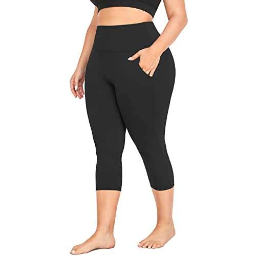 MOREFEEL Capri Plus Size Leggings for Women Pockets Tummy...