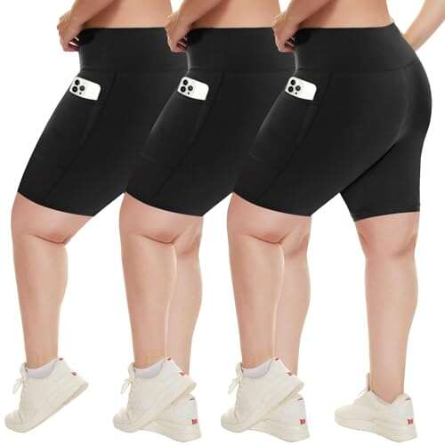 HLTPRO 3 Pack Plus Size Biker Shorts with Pockets Athletic