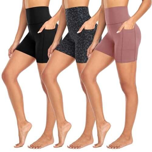 MOREFEEL 3 Pack Biker Shorts Women with Pockets Tummy...