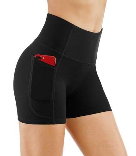 THE GYM PEOPLE High Waist Yoga Shorts Tummy Control Pockets