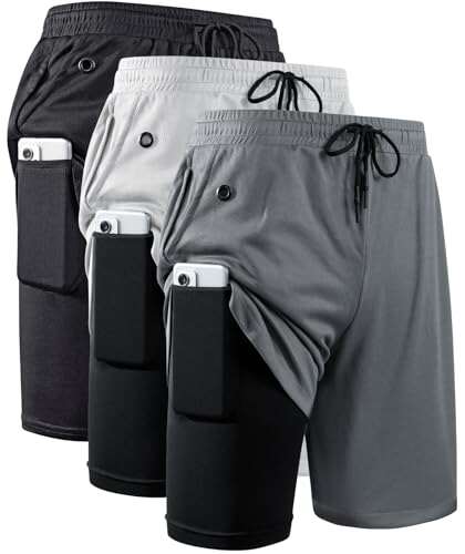 JWJ 3 Pack Men's 2 in 1 Running Shorts 7-Inch