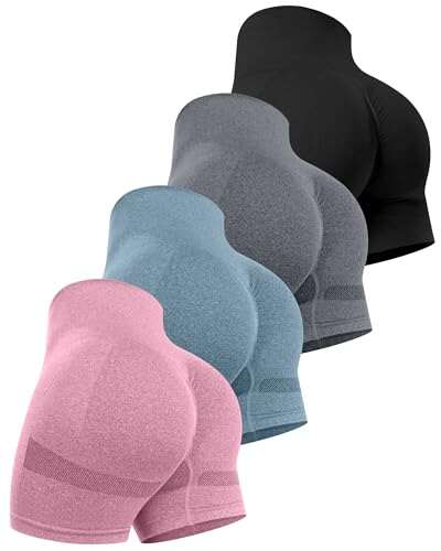 CHRLEISURE Women's 4 Packs Workout Gym Shorts, High-Waisted...