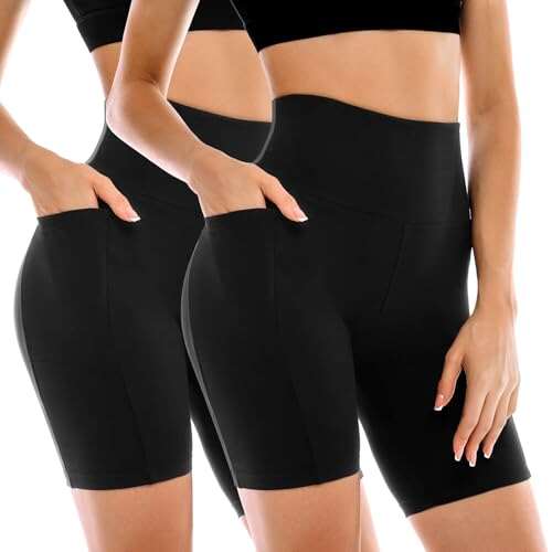 Leafigure 2 Pack Womens Biker Shorts with Pockets Tummy...