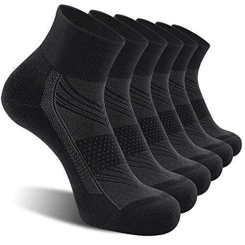 CS CELERSPORT 6 Pack Men's Ankle Socks Cushioned Black Large