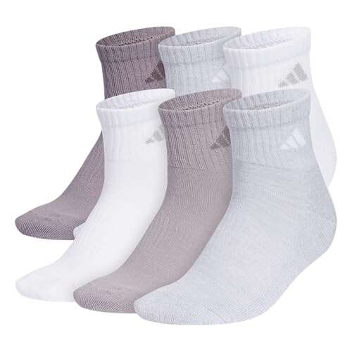 adidas Womens Athletic Cushioned Quarter Ankle Socks 6...