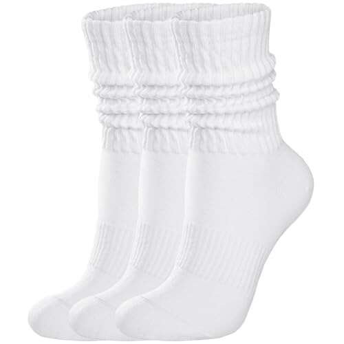 COZYOFFI Womens Scrunch Crew Socks: Retro Solid Slouch...