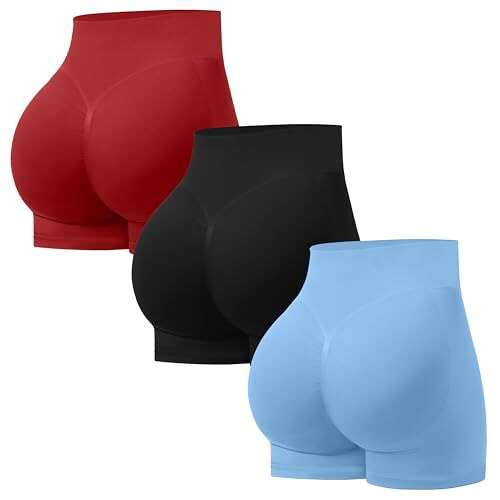 OVESPORT 3 Pack Seamless Women Workout Shorts Butt Lifting...