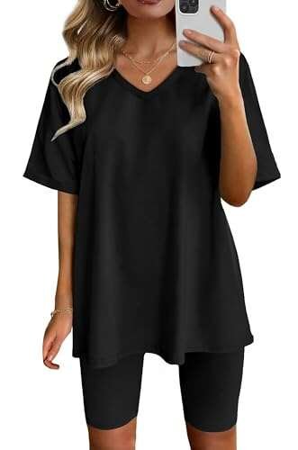 AGSEEM Two Piece Outfits For Women Summer Solid Biker Shorts