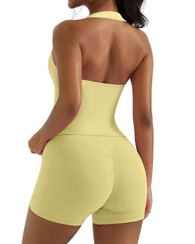 OMKAGI 2 Piece Workout Sets for Women Halter Biker Shorts