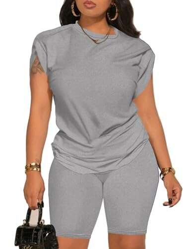 PINSV Women 2 Piece Outfits Summer Sweatsuits Biker Shorts