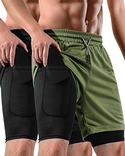 FIONECA 2 in 1 Mens Shorts Casual 2-Pack Gym Running
