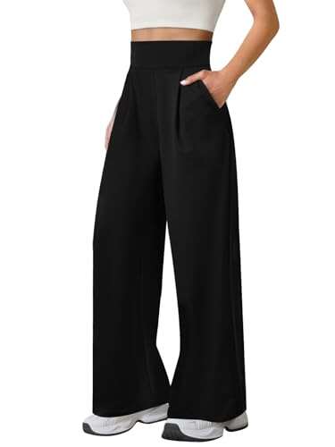Womens Wide Leg Yoga Pants High Waist Stretch Pockets Black