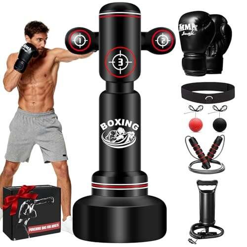 Heavy Boxing Bag with Stand for Adult Freestanding with...