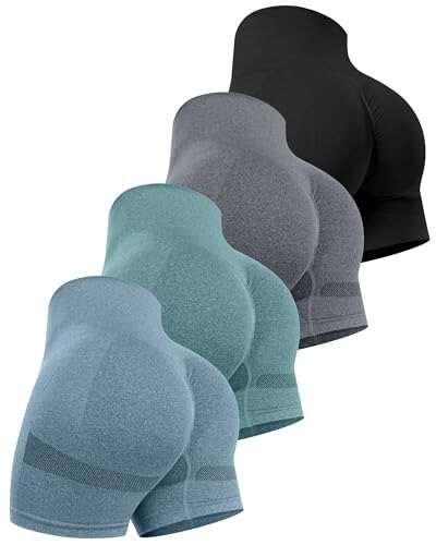 CHRLEISURE Women's 4 Packs Workout Gym Shorts, Scrunch Butt...