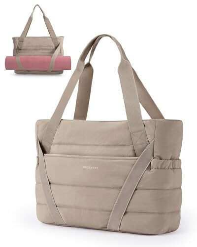 BAGSMART Tote Bag for Women with Zipper, Quilted Yoga Mat