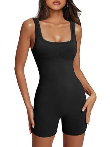 AUTOMET Women's One Piece Jumpsuits Short Bodysuit Workout...