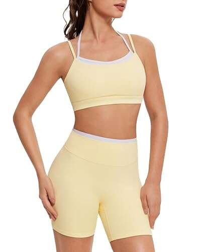 OMKAGI Workout Sets for Women Cute Doubel Layer Open Back