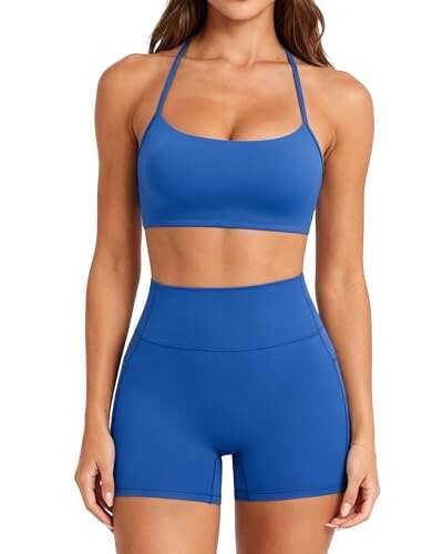 SUUKSESS Women 2 Piece Workout Sets Padded Halter Bra