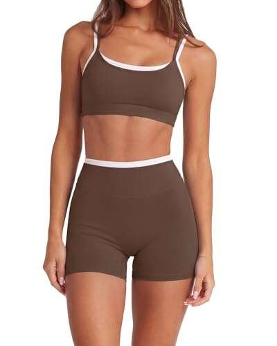 SUUKSESS Women 2 Pieces Workout Sets Padded Tank Biker...