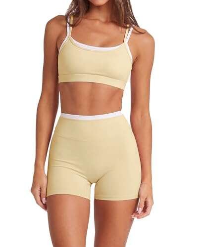 SUUKSESS Women 2 Pieces Workout Sets Padded Tank Top Biker